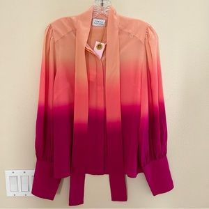 Tanya Taylor NWT Susan Top 4 Pink Peach Ombré Silk Button Front Long Sleeves